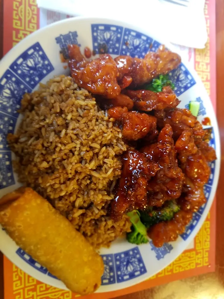 Cantonese Chicken with Fried Rice and Egg Roll